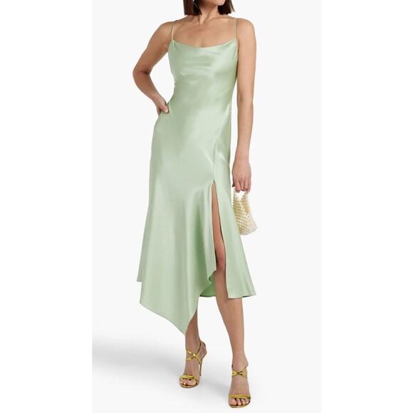 Alice + Olivia Dress Womens Medium 6 8 Green Sage Midi Harmony Asymmetrical - Picture 3 of 14